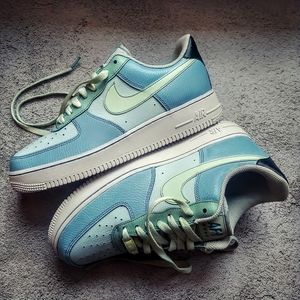 Nike Air Force 1s Womens Size 9.5 Custom Dyed Blue Grey Green Laces